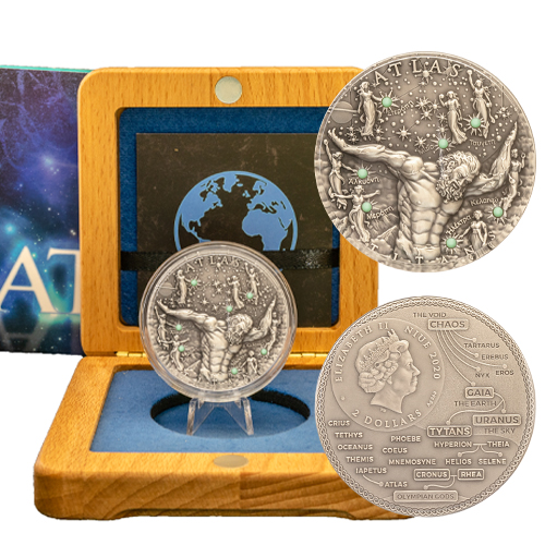 2 Dollars 2020 Niue BU patinované 2 Oz Ag Titan - Atlas