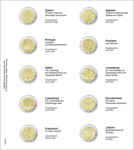 Doplňujúci list č.31 pre album Lindner 2 euro  (1118-31)