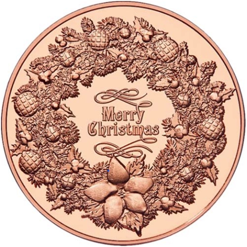 Medaila, ADVP OUNCE 999/1000 Cu Merry Christmas - Christmas Wreath