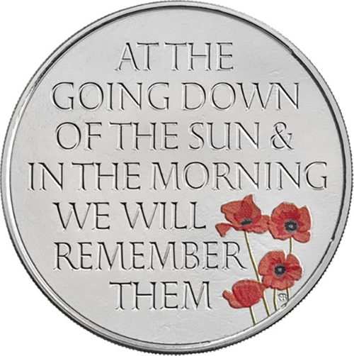 5 Pounds 2021 Anglicko BU karta farbená Remembrance Day