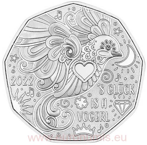 5 euro 2022 Rakúsko BU karta Happiness is a Bird