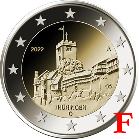 2 euro 2022 F Nemecko cc.UNC, Thüringen