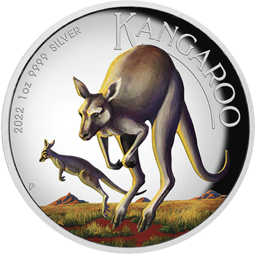 Dollar 2022 Austrália PROOF High Relief farbená 1 Oz Ag Australian Kangaroo