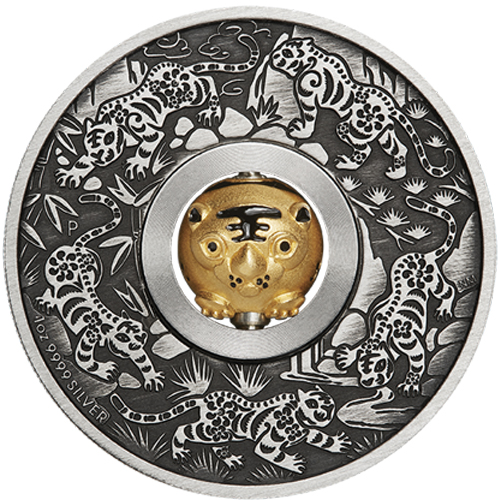 Dollar 2022 Tuvalu BU Antiqued 1 Oz Ag Year of the Tiger