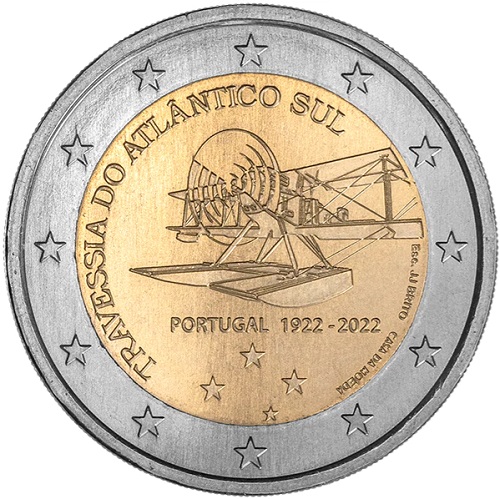 2 euro 2022 Portugalsko cc. UNC, prelet Atlantického oceánu