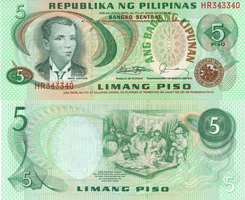 5 Piso 1978 Filipíny UNC séria HR
