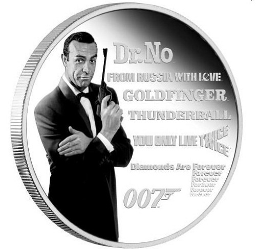 Dollar 2021 Tuvalu PROOF farbená 1 Oz Ag 007 Dr.No