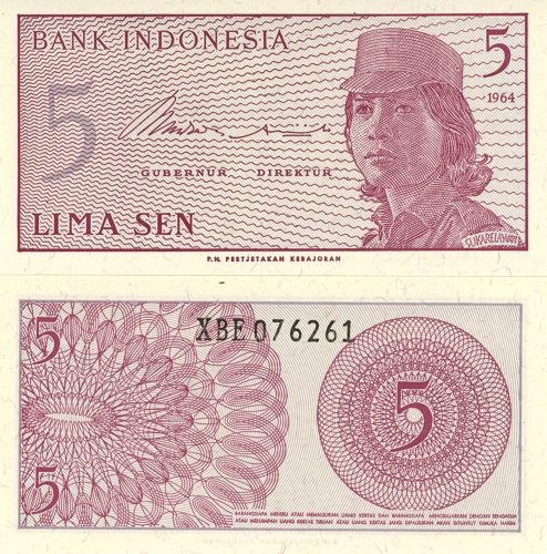 5 Sen 1964 Indonézia UNC séria XBE REPLACEMENT