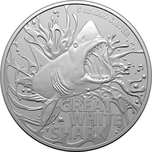 5 Dollars 2022 Austrália BU 5 Oz Ag Veľký Biely Žralok