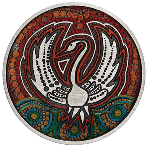 2 Dollars 2022 Austrália BU Antiqued farbené 2 Oz Ag Black Swan Maali