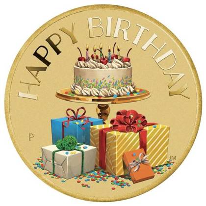Dollar 2022 Austrália BU farbená v karte so známkou, Happy Birthday