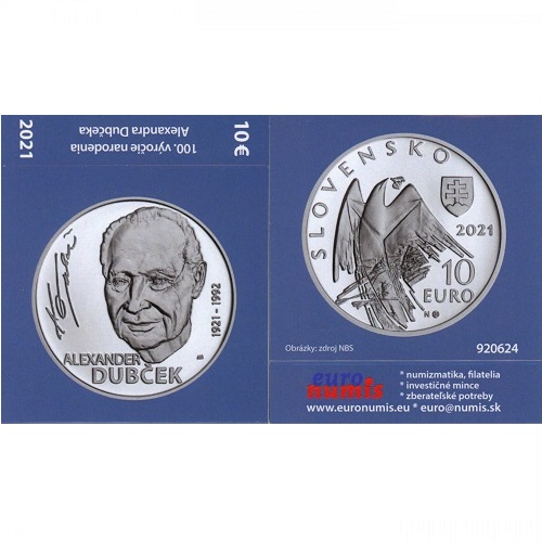 Papierový prebal na 10 euro 2021 Slovensko  PROOF Alexander Dubček
