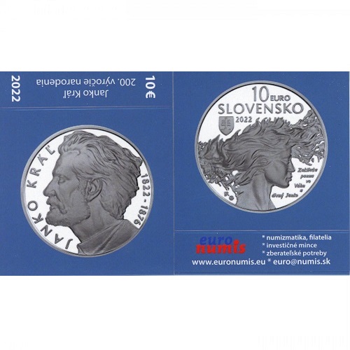 Papierový prebal na 10 euro 2022 Slovensko PROOF Janko Kráľ