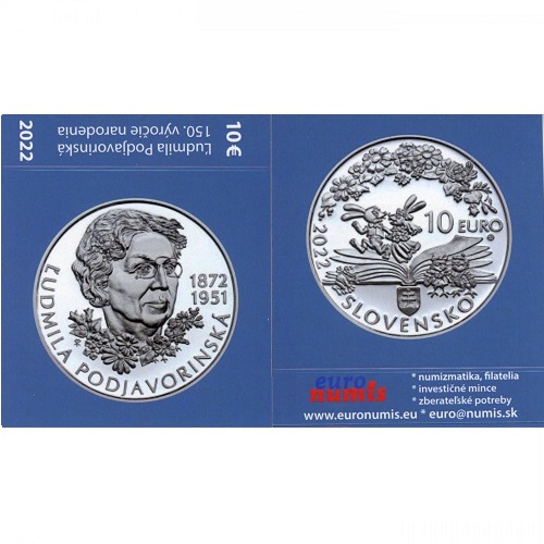 Papierový prebal na  10 euro 2022 Slovensko PROOF Ľudmila Podjavorinská