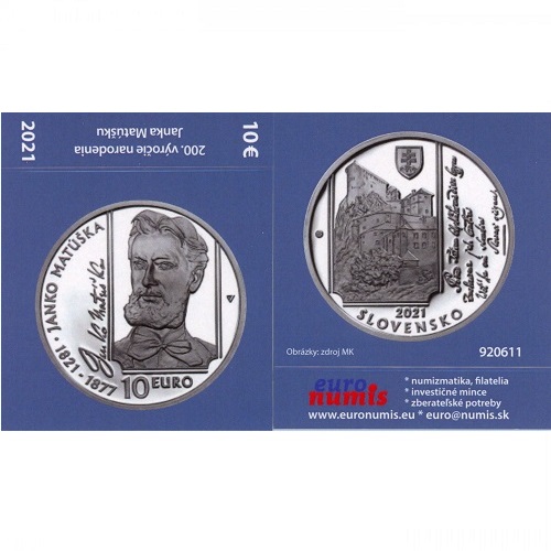Papierový prebal na 10 euro 2021 Slovensko PROOF Janko Matúška