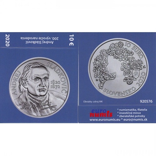Papierový prebal na 10 euro 2020 Slovensko PROOF A. Sládkovič