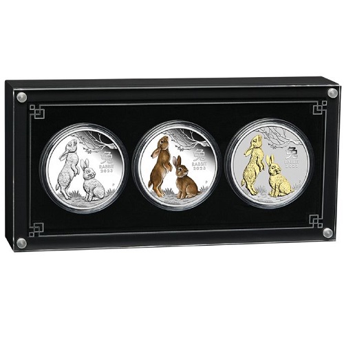 SADA 3 x 1 Dollar 2023 Austrália PROOF  3 x 1 Oz Lunar III.Rabbit 