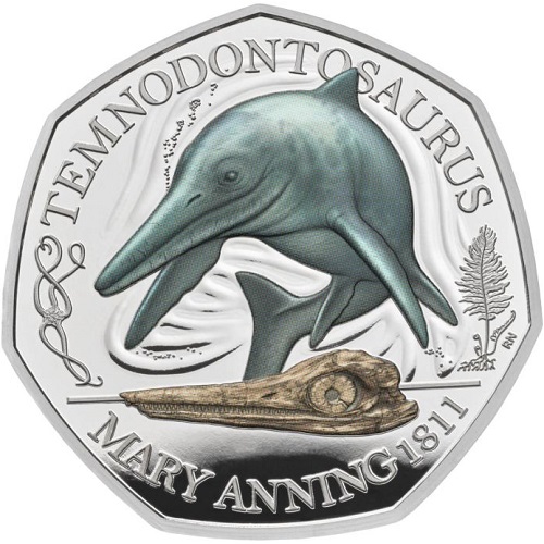 50 Pence 2021 Anglicko PROOF farbená 7.4g Ag Temnodontosaurus