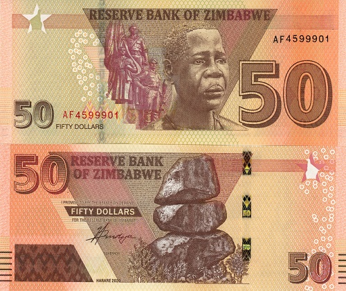 50 Dollars 2020 Zimbabwe UNC séria AF