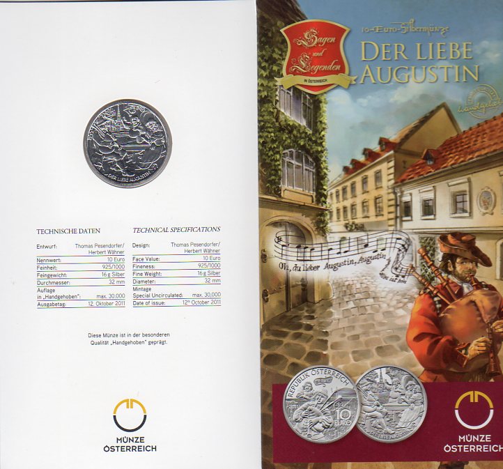 10 euro  2011 Rakúsko BU Der Liebe Augustin