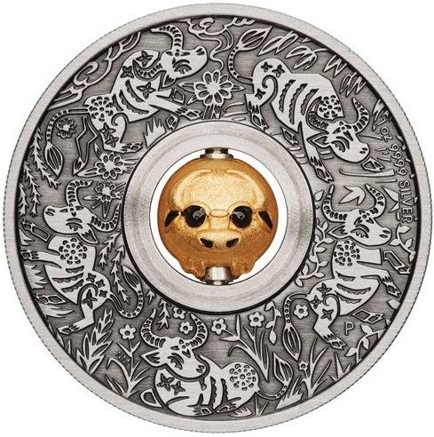 Dollar 2021 Tuvalu BU Antiqued 1 Oz Ag Year of the Ox