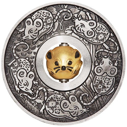 Dollar 2020 Tuvalu BU Antiqued 1 Oz Ag Year of the Mouse