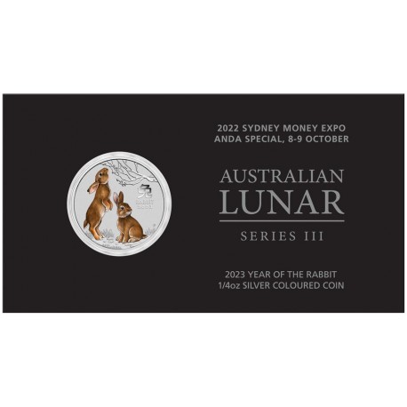 25 Cents 2023 Austrália BU karta farbená 1/4 Oz Ag Lunar III. Rabbit
