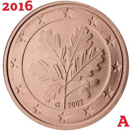 2 cent 2016 Nemecko A ob.UNC