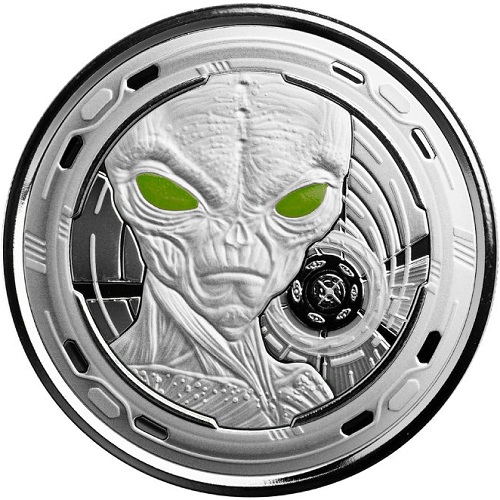 5 Cedis 2022 Ghana PROOF farbená 1 Oz Ag Alien (Y:3:6)