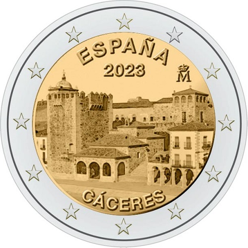 2 euro 2023 Španielsko cc. UNC, mesto Cáceres
