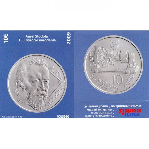 Papierový prebal na 10 euro 2009 Slovensko PROOF Aurel Stodola