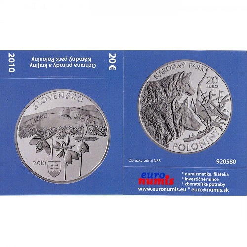 Papierový prebal na 20 euro 2010 Slovensko PROOF Národný park Poloniny