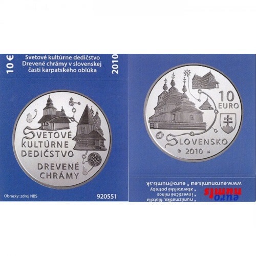 Papierový prebal na 10 euro 2010 Slovensko PROOF Drevené chrámy