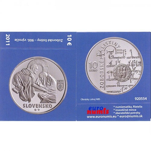 Papierový prebal na 10 euro 2011 Slovensko PROOF Zoborské listiny