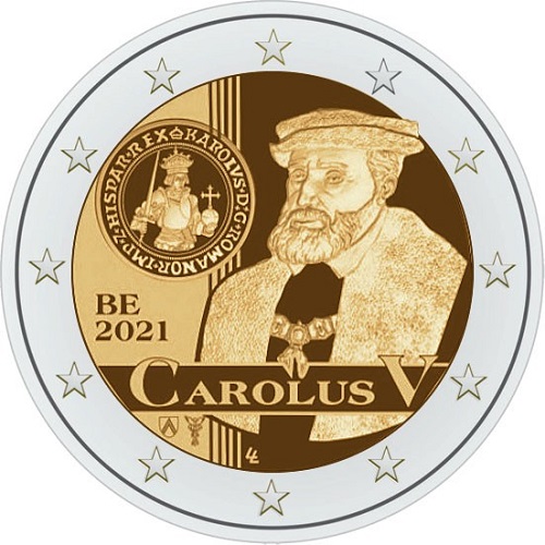 2 euro 2021 Belgicko cc.UNC bez blistru Karol V.