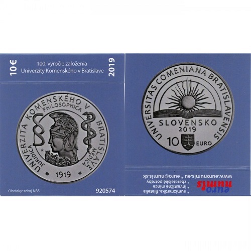 Papierový prebal na 10 euro 2019 Slovensko PROOF Univerzita Komenského
