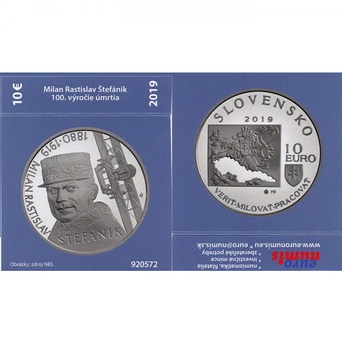 Papierový prebal na 10 euro 2019 Slovensko PROOF M.R.Štefánik