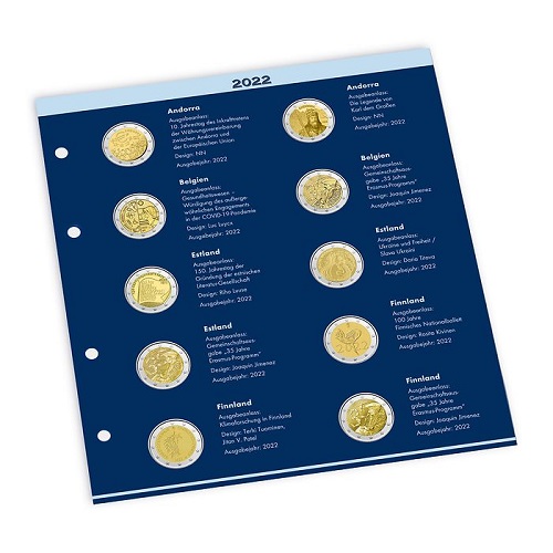 Doplňujúce listy 2022 pre album NUMIS 2 euro, Fr / Ang IN