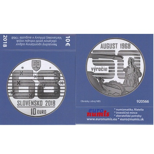 Papierový prebal na 10 euro 2018 Slovensko PROOF August 1968