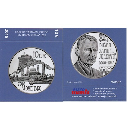 Papierový prebal na 10 euro 2018 Slovensko PROOF D.S.Jurkovič