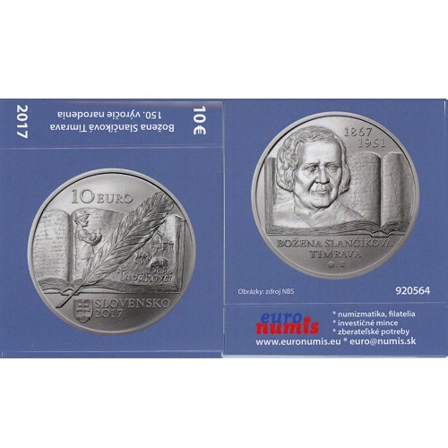 Papierový prebal na 10 euro 2017 Slovensko PROOF B.S.Timrava