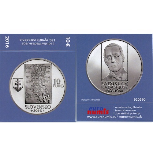 Papierový prebal na 10 euro 2016 Slovensko PROOF L.Nádaši-Jégé