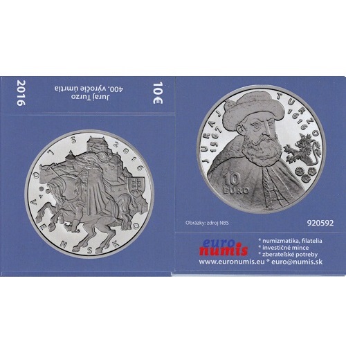 Papierový prebal na 10 euro 2016 Slovensko PROOF Juraj Turzo