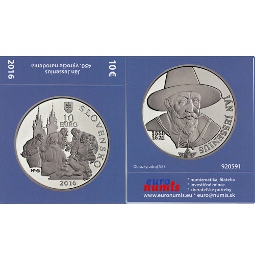 Papierový prebal na 10 euro 2016 Slovensko PROOF Ján Jessenius