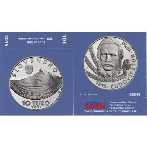 Papierový prebal na 10 euro 2015 Slovensko PROOF Ľudovít Štúr