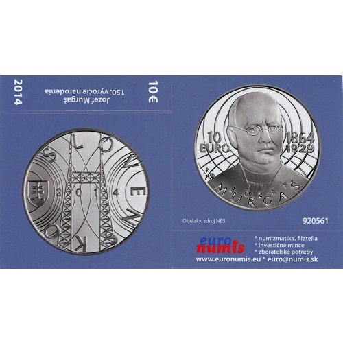 Papierový prebal na 10 euro 2014 Slovensko PROOF Jozef Murgaš