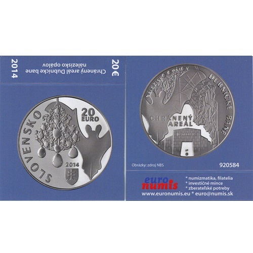 Papierový prebal na 20 euro 2014 Slovensko PROOF Dubnícke bane