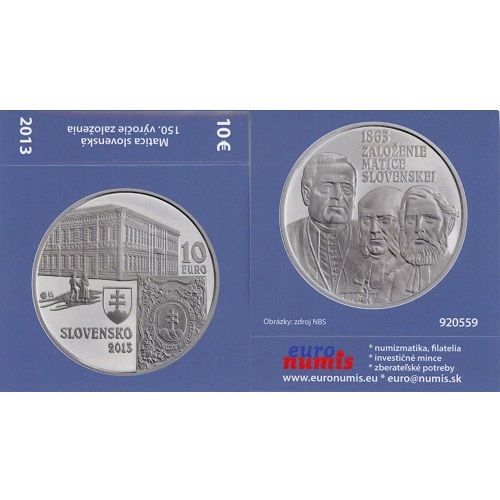 Papierový prebal na 10 euro 2013 Slovensko PROOF Matica Slovenská