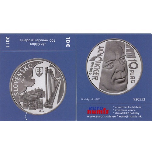 Papierový prebal na 10 euro 2011 Slovensko PROOF Ján Cikker