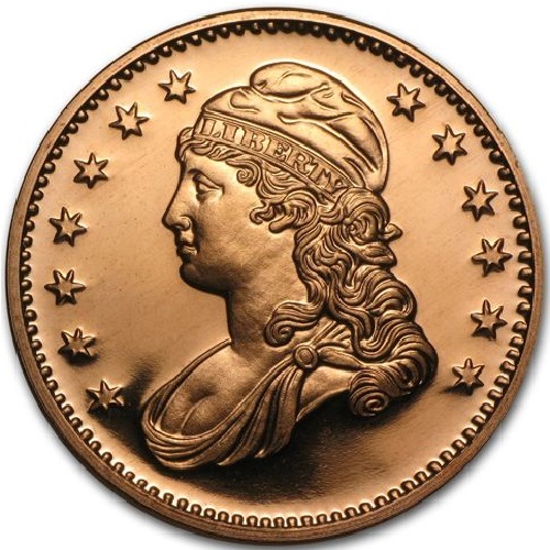 Medaila, ADVP OUNCE 999/1000 Cu, Capped Bust
